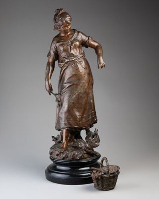 Auguste MOREAU (1834-1917). Jeune femme à la branche végétal…