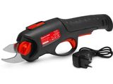 un gros plan d'un couteau électrique noir et rouge sur fond blanc