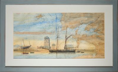 une image d'un tableau représentant un bateau dans l'eau