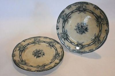 une paire d'assiettes bleues et blanches ornées de motifs floraux sur fond blanc