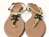 chanel sandals with gold and black beads on the toes