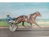 a painting of a man riding a horse and buggy