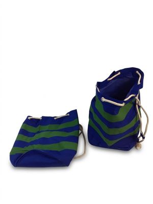 sac à cordon rayé bleu et vert et sac à cordon