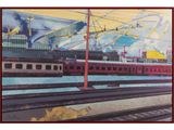 une photo d'un tableau représentant un train sur les rails