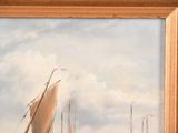 a picture of a painting of boats in the water