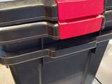two black and red boxes stacked on top of each other