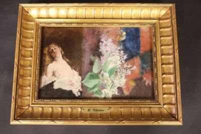 Émile THIVIER (1858-1922) Scène d'intérieur jeune femme aux …