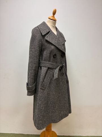 Georges RECH – Veste manteau en laine gris avec ceinture. Très bo...