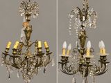 two pictures of a chandelier hanging from the ceiling