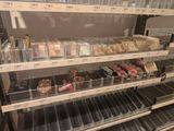 a display case filled with different types of food