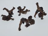six figurines en bronze représentant un homme tombant sur une surface blanche
