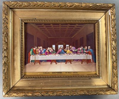 tableau représentant la Cène de Jésus, dans un cadre doré