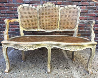 Banquette de style Louis XVI en cannage en bois - Dossier tr…