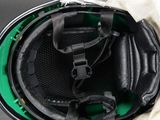 a close up of the inside of a helmet with headphones