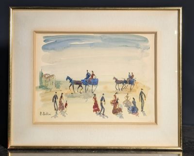 peinture d'un groupe de personnes à cheval sur une plage