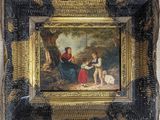 une photo d'un tableau représentant une famille avec un chien