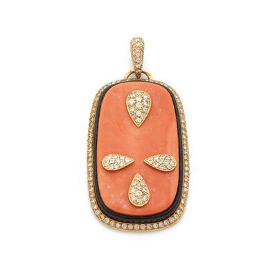 CARTIER Pendentif “Corail” Plaque de corail (Corallium rubru… - Photo 1