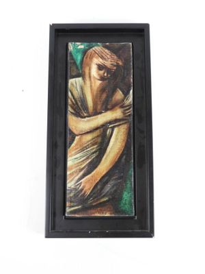 painting of a woman holding a baby in a black frame