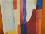 abstract painting on a white surface with an orange background