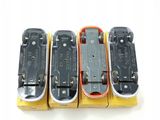 four pieces of electrical equipment are sitting in a row on a white surface
