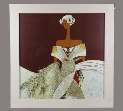tableau représentant une femme en robe blanche sur un cheval blanc