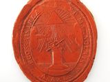 an image of a red seal with an image of a bird on it