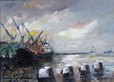 a painting of a group of people walking on the beach