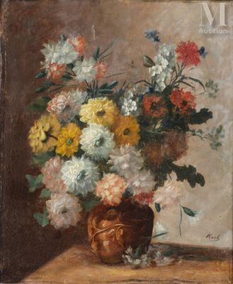 an image of a painting of flowers in a vase on a table