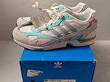 adidas zx tortoo trainers in white and light blue