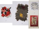 quatre photographies encadrées représentant différents types d'œuvres d'art sur fond blanc