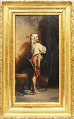 une image représentant un tableau d'un homme armé d'une épée dans une pièce