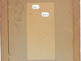 painting of a cat in a cardboard box with a tag on it