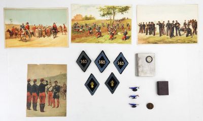 Ensemble composé de 3 insignes de col du 145e bataillon de T…