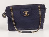 chanel navy blue quilted lambskin tote bag