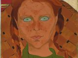 an image of a painting of a woman with red hair and green eyes