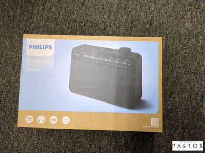 emballage d'une radio Philips surmontée d'une boîte