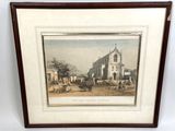 une vieille photo d'une église devant laquelle se trouve une calèche
