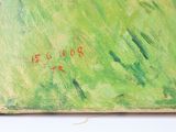 a painting on the wall of a green field