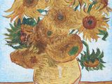 une peinture de tournesols dans un vase sur une table