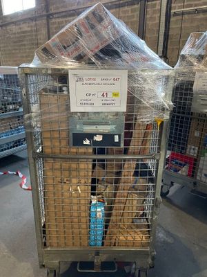 a cart that has a lot of items in it