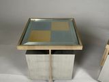 pair of mid century modern brass and glass side tables