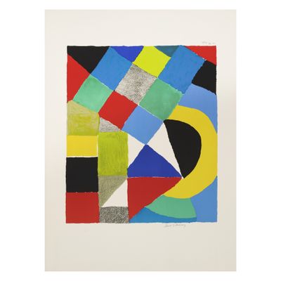 une peinture représentant un carré orné de différentes couleurs et formes