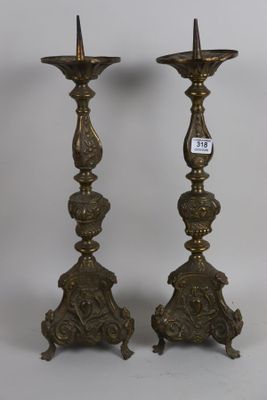 pair of antique brass candlesticks