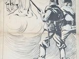 un vieux livre sur lequel figure le dessin d'un homme à cheval et d'une femme à cheval