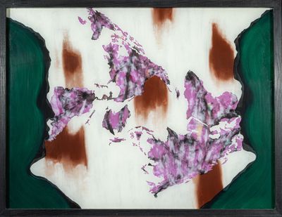 peinture abstraite représentant une carte du monde dans un cadre noir