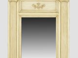 a white fireplace with a mirror above it on a gray background