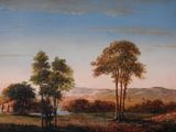 a painting of a painting of a landscape with trees