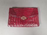 red alligator skin purse with gold buckle