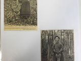 two old black and white photos of a woman and a child in the woods