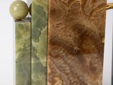 marble bookends with green and brown marbles on a white background